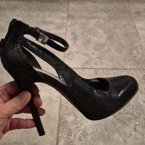 JLo Black Stiletto Heels, Faux Snake Skin